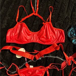 Red Satin Strappy Bra Set - Women Intimates & Sleepwear